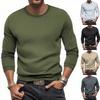 Men's Fall Winter Slim Fit Crew Neck Long Sleeve Sweatshirt, Solid Small Grid Pattern Casual Base Layer Pullover Tops