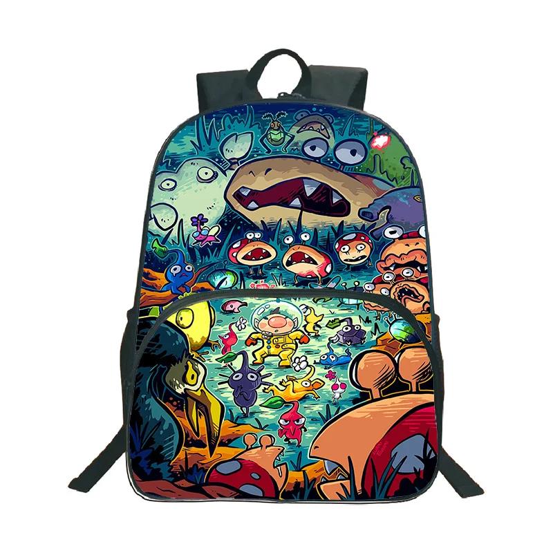 Pikmin 3D Cartoon Print Backpack Boy Girl Fashion Casual Pattern Schoolbag 16inch Fun Waterproof Knapsack DIY Custom Backpacks