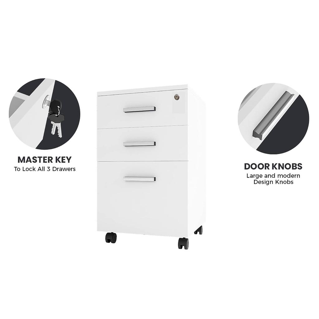 File Cabinet 3 Drawer With Lock Printer Stand Lateral Mobile Under Desk Organizer Wooden Wheels Adjustable Shelves Home Room