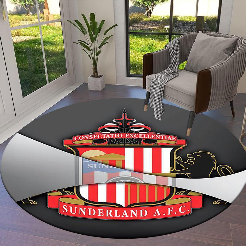 Sunderland Association Football Club Round Area Rug,Carpet Rug for Living Room Bedroom Sofa Playroom Decor,Non-slip Floor Mat