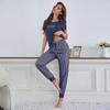 Vêtements d'intérieur décontractés pour femmes, pantalon à manches courtes longueur cheville avec t-shirt imprimé lettres pour pyjama dames