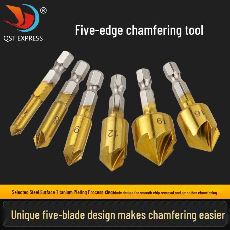 82° Hex Shank Five-Flute Countersink Set (6-Piece, 6-19mm) for Woodworking