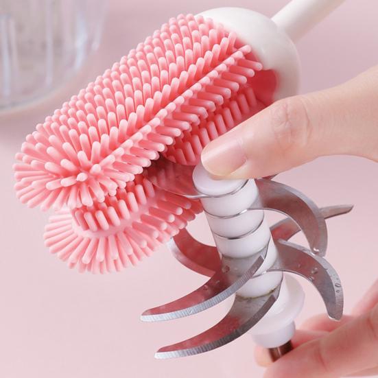 Cleaning Brush with Extended Handle Soft Food-Grade Silicone Head Baby Feeding Bottle Brush Family Bottle Cleaning Tool