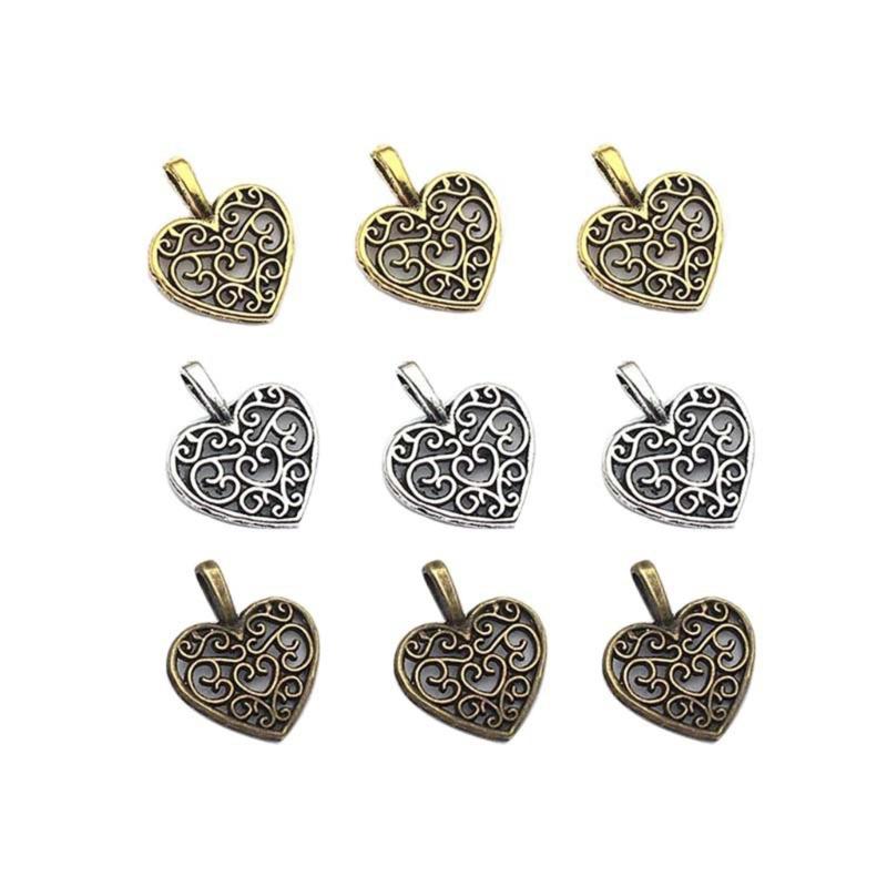 Vintage Alloy Heart Charm Pendant For Handmade Necklace Jewelry Accessories Lightweight Crafting Supplies