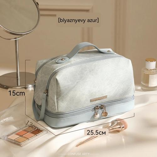 2025 Women s Makeup Bag Large Capacity Multi-Compartment Cosmetic Organizer Portable Skincare Travel Case Stylish Glacier Blue