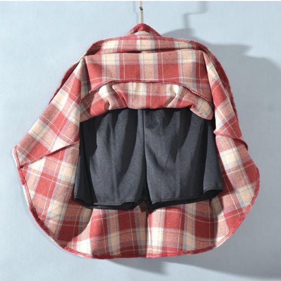 Retro Wollrock Hohe Taille Karomuster Herbst Winter College-Stil Figurbetont Kurzer Rock Rot A-Linien-Rock