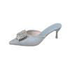 Square Buckle Rhinestone Bag Head Half Slippers Women's Outer Wear Summer 2025 New Thin Heel Short Heel Lazy Sandals Muller Shoes Women
