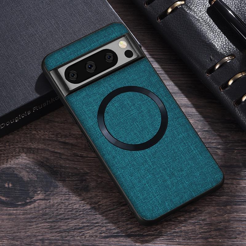Coque Google Pixel 6/7/8 à Texture Tissu Magnétique Couverture Complète – Couleur Unie