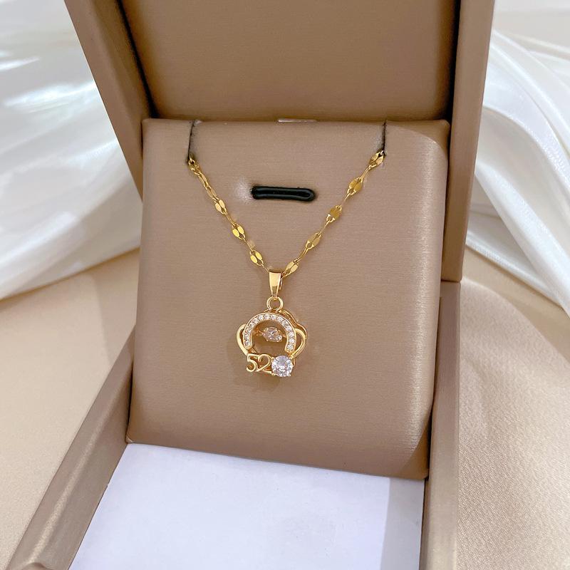 Titanium Steel Bag 520 Smart Light Luxury Temperament Gorgeous Full Diamond Necklace Women'S Versatile Collarbone Chain Titanium Steel Chain