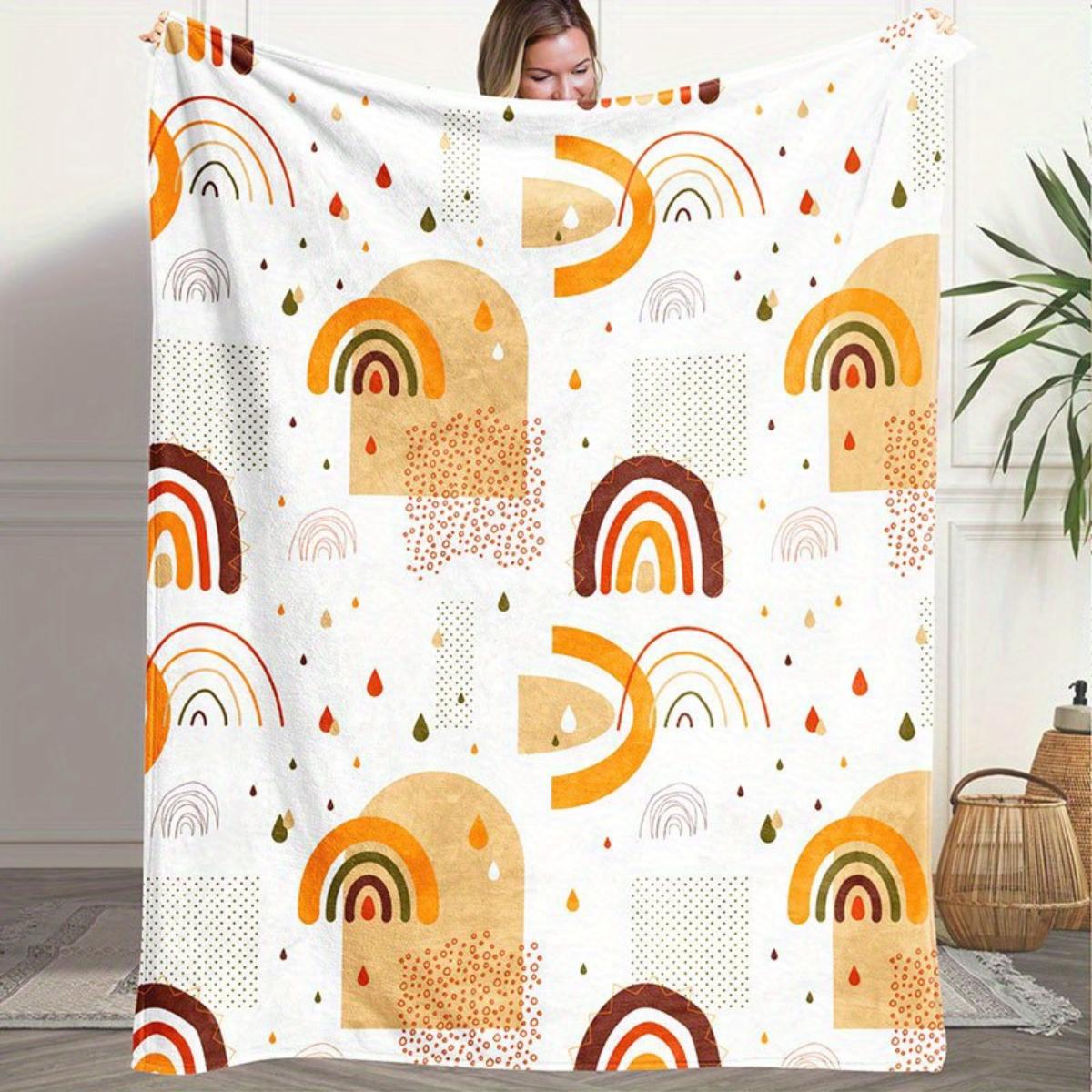 A fluffy rainbow geometric pattern flannel blanket - warm and cozy, perfect for sofas, offices, beds, camping, and Christmas. 130x150cm