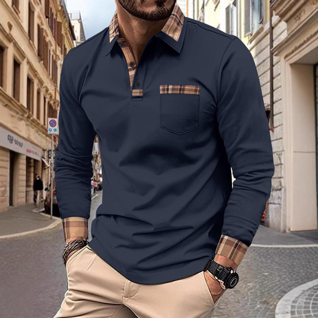 Nuova Maglia Polo Casual Versatile Semplice Monocolore Moda con Taschino e Revers Manica Lunga Autunno Inverno 2025