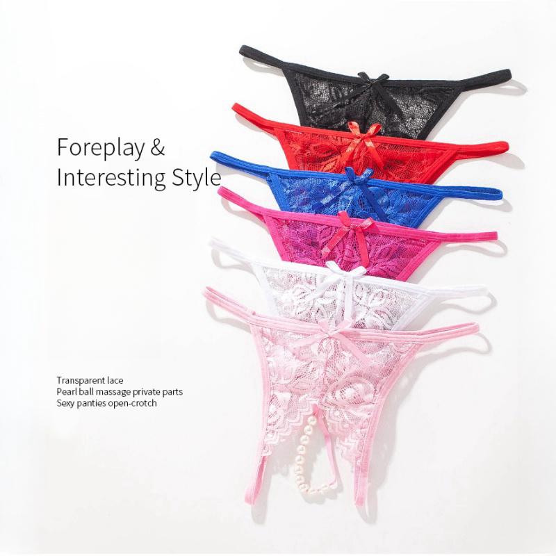 Lace Underwear for Women Sexy Hot Knit Pearl Micro String Thongs Underwear Sexy Erotic Bare Buttocks Crotchless Panties Erotic Lingerie