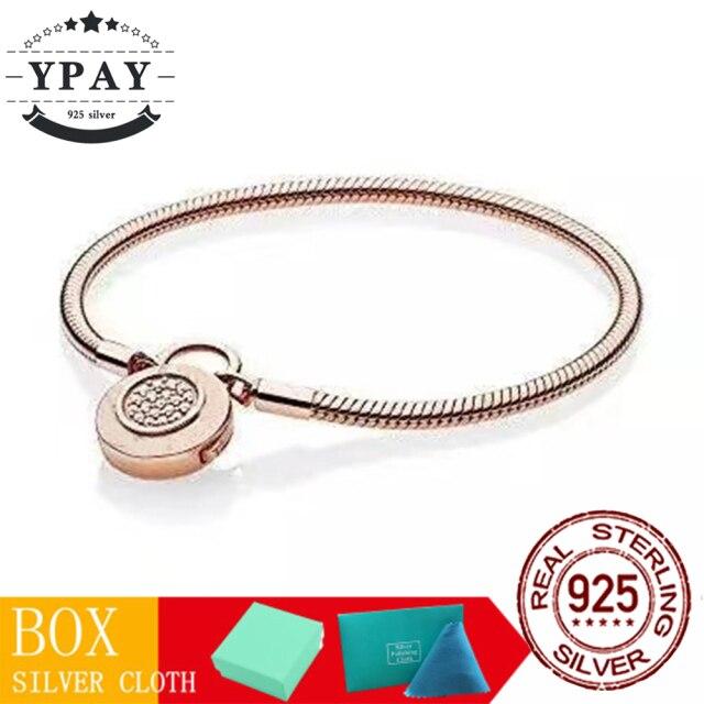 100 %Original Sterling Color Fashionable Jewelry Snake Chain Wrist Bracelet Women Shining Crown O Fit Charm Beads Clips Trendy Present