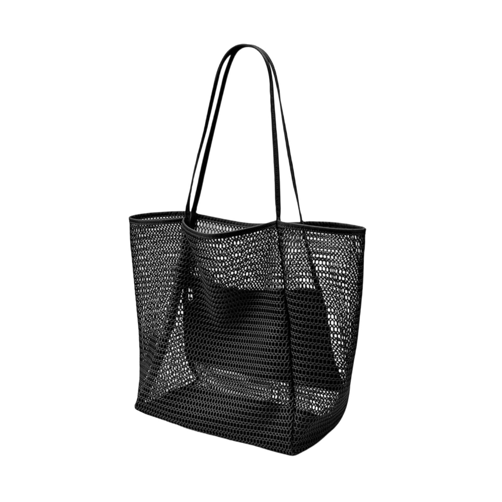 

Large Beach Mesh Tote Bag, Foldable Beach Tote Bag Sandproof For Beach Picnic Vacation,Trendy & Stylish Large-Capacity Beach Bag One Size чорний