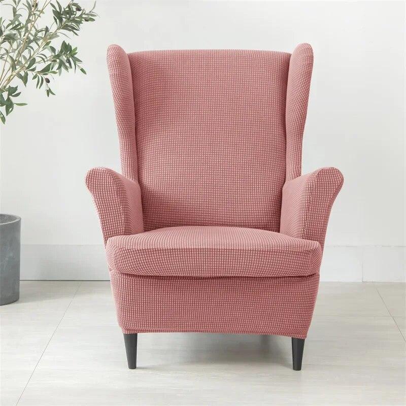 Solid Color Sloping King Back Chair Covers Elastic Polar Fleece Wing Chairs Cover with Seat Cushion Cover Furniture Protector