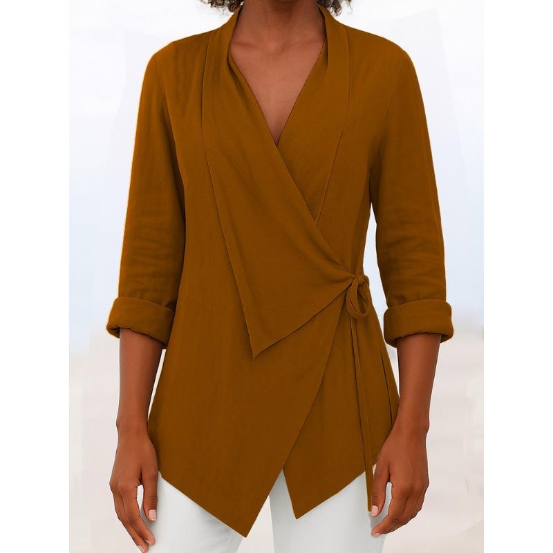 IHUASU Women's Fashion Casual Solid Color Print Long Sleeve V Neck Blouses & Shirts International Design
