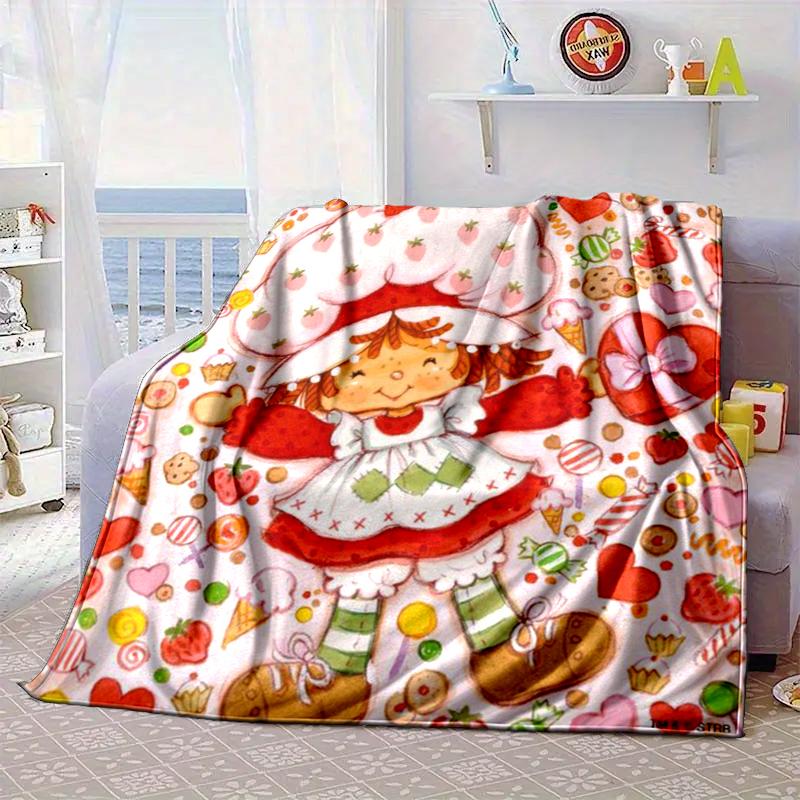 Strawberry Hat And Cat Blanket Flannel Blanket for bed, sofa, Camping, Hiking, Picnic Essentials, gift for family Fan gifts