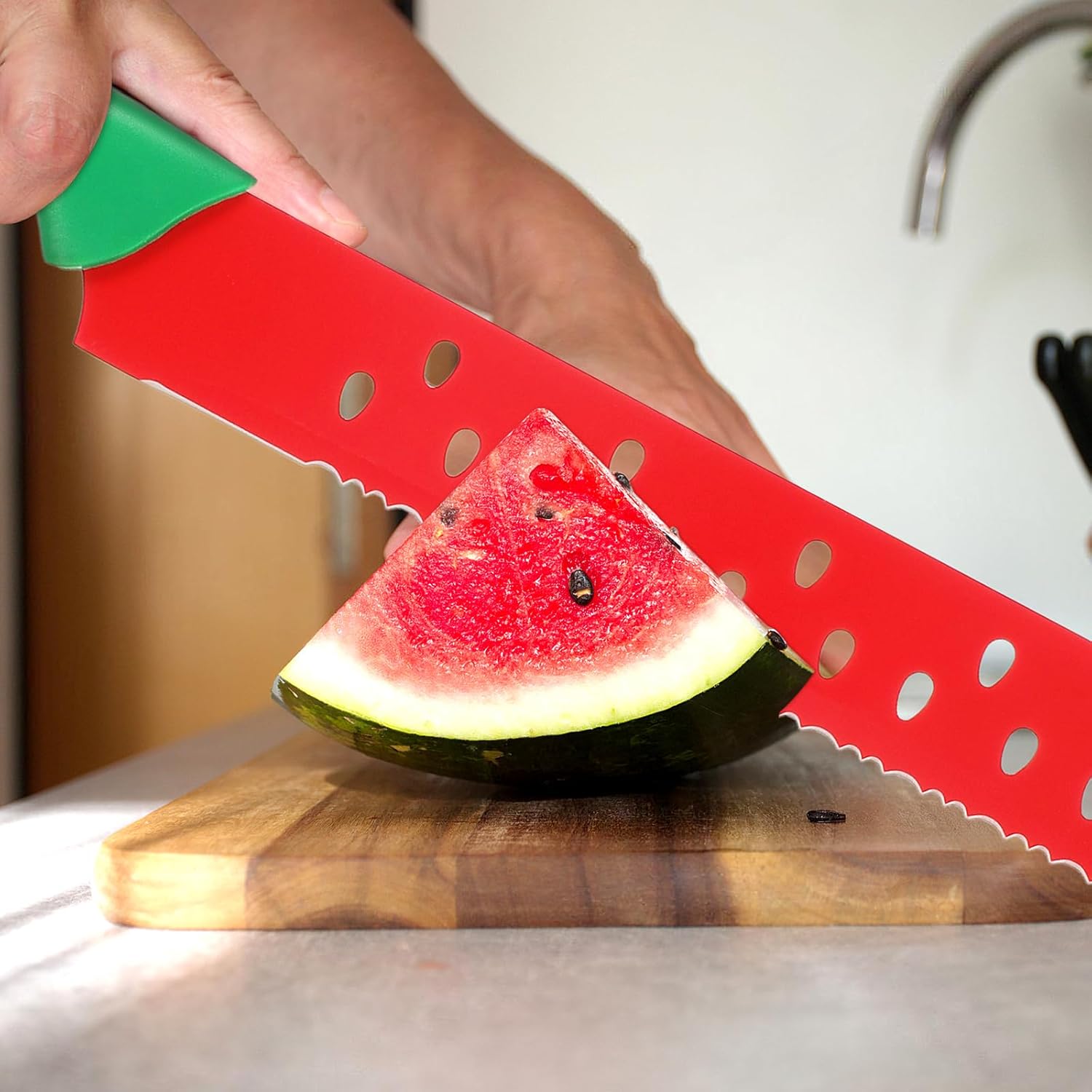 DECHOUS Watermelon Knife with Sleeve: Long Serrated Watermelon Knife for Melon Cutting - Kitchen Fruit Melon Cutter Slicer for Home Summer Party