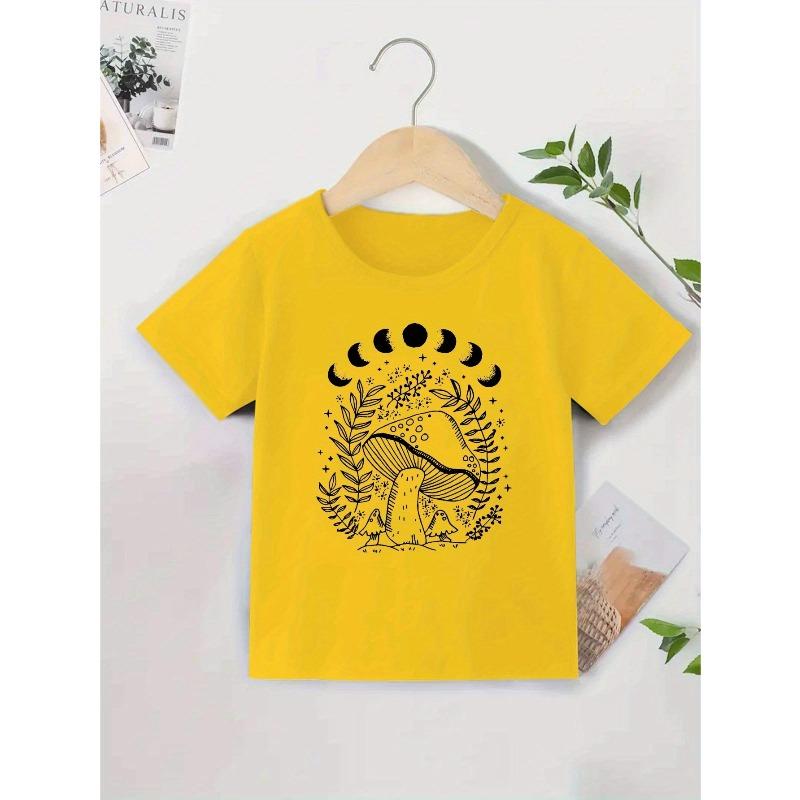 European Size Boys Round-neck Short-sleeved T-shirt with Mushroom Pattern Print