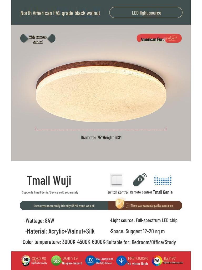 Retro Walnut Zen Ceiling Light with Song Dynasty Silk Aesthetics