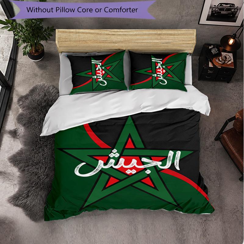 Ensemble de literie 3 pièces motif football Maroc Housse de couette douce en microfibre avec taies d'oreiller pour chambre à coucher