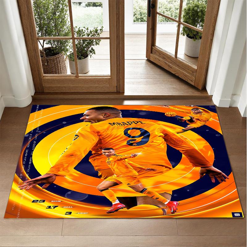 Kylian Mbappe Design Crystal Velvet Rug Soft Decorative Mat for Bedroom Entrance