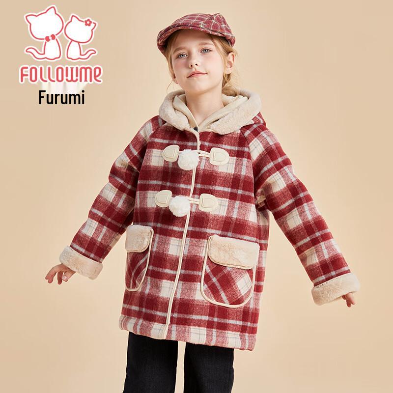 Fulami Girls Retro Plaid Wool Coat 150