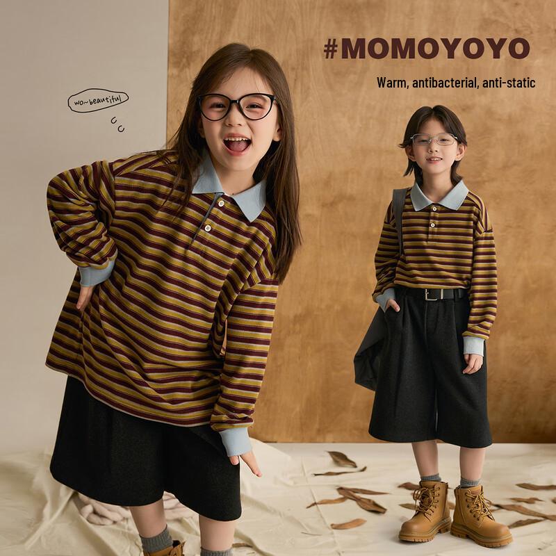 Chenchen s Mom Kids  Striped Polo Collar Long-Sleeve T-Shirt 170