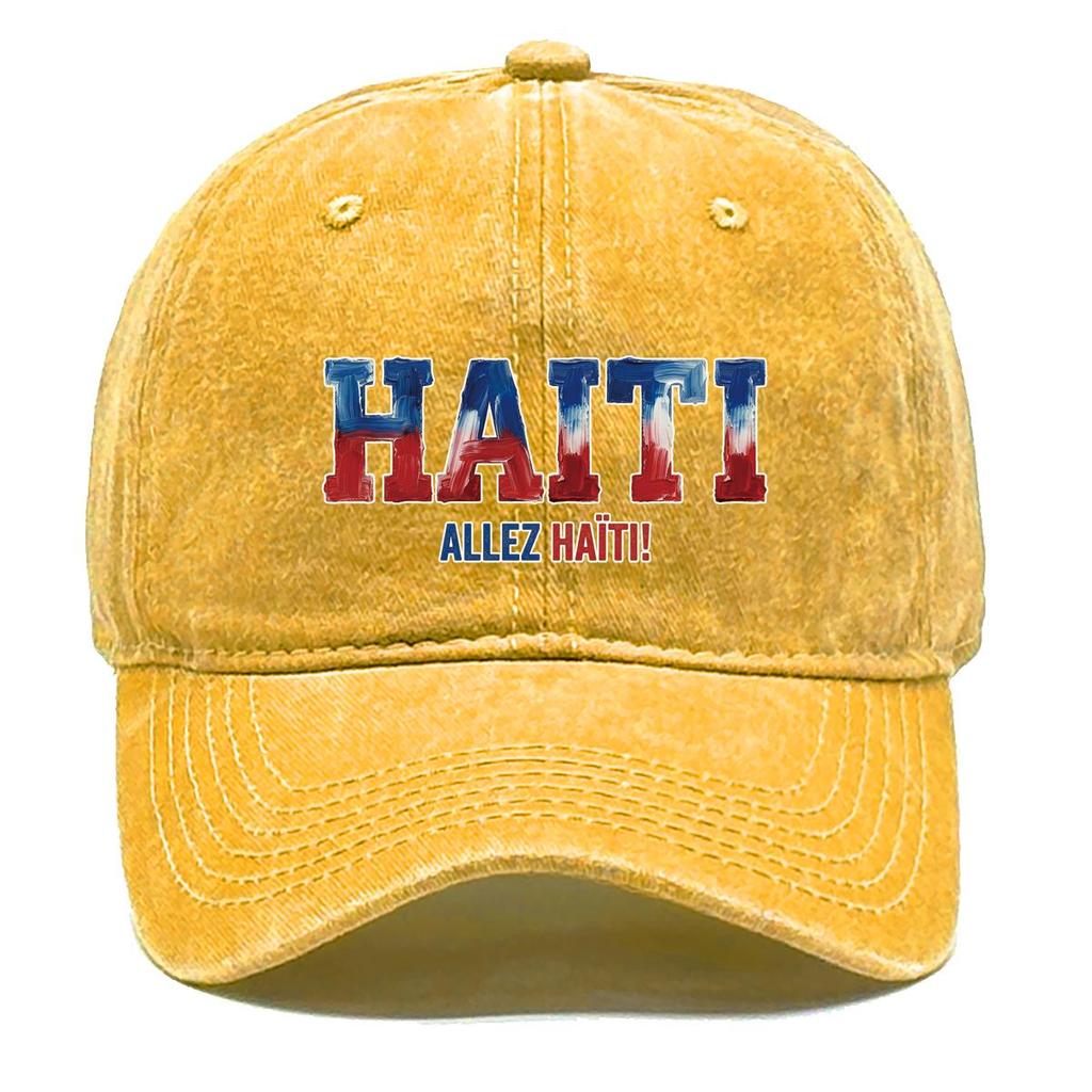 "HAITI" "ALLEZ HAITI" Flag Printed Sun Hat , Adjustable Baseball Cap Inelastic Sporting All-season Solid Color Sun Hat