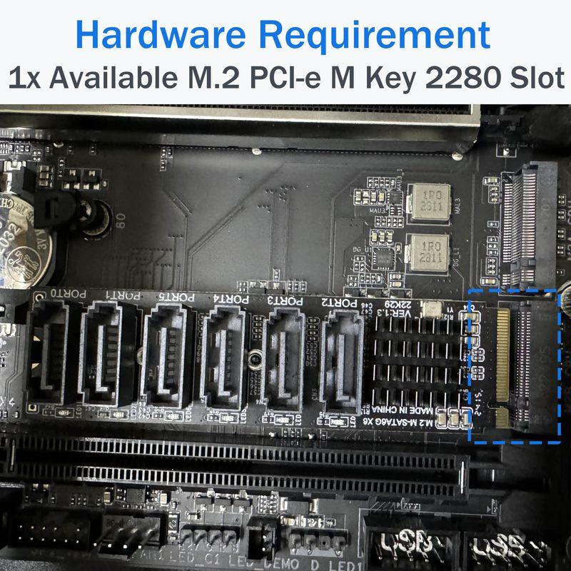 M.2 NVME M-Key PCIE 3.0 to SATA 6Gbps 6-Port Expansion Card NAS Synology Hard Drive Extended PCI-E Adapter Riser Card ASM1166 PM