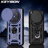 KEYSION Shockproof Armor Case for VIVO X300 Pro 5G Silicone+PC Slide Camera Lens Protection Ring Stand Phone Cover for VIVO X300