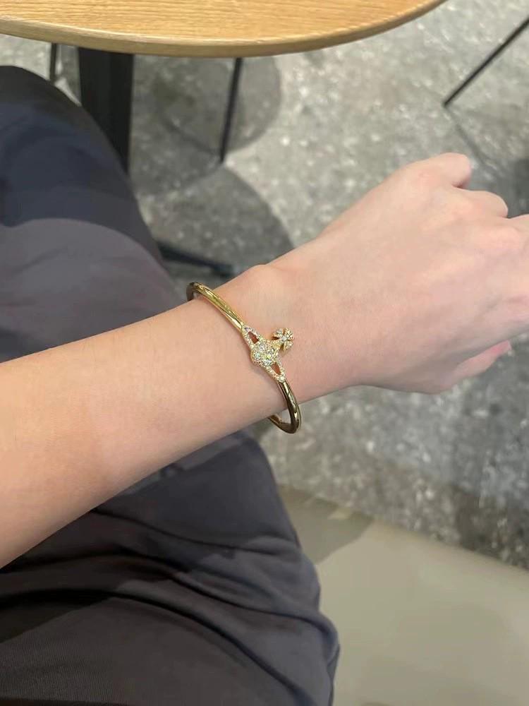 Westwood Saturn Diamond Classic Open Bangle Adjustable Versatile Jewelry for Women