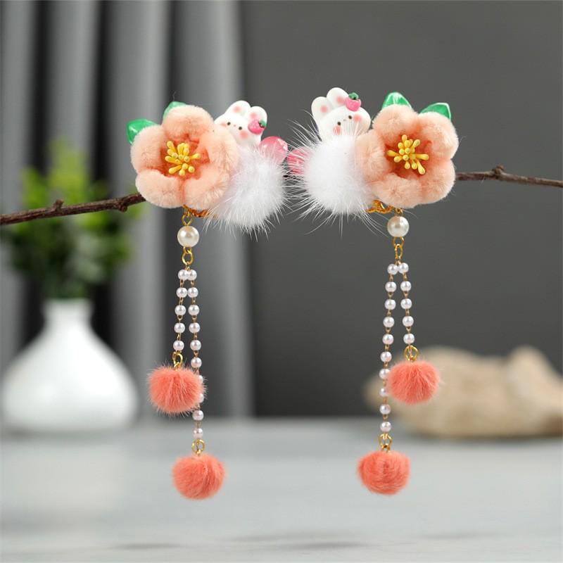 Red New Year Hanfu Hair Clips for Girls - Chinese Style Floral Headwear