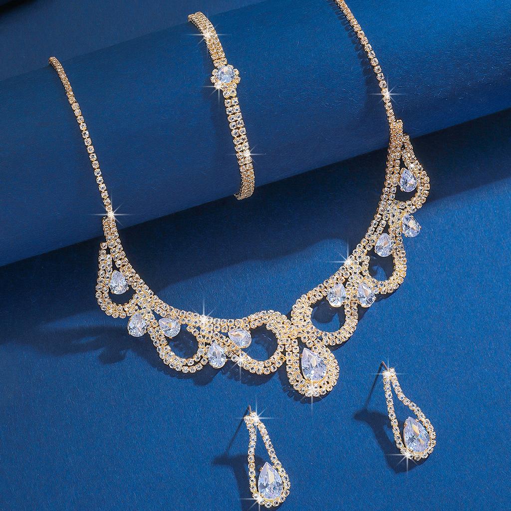 New Bridal Wedding Rhinestone Necklace Earrings Set Sexy Gala Party Necklace Necklace