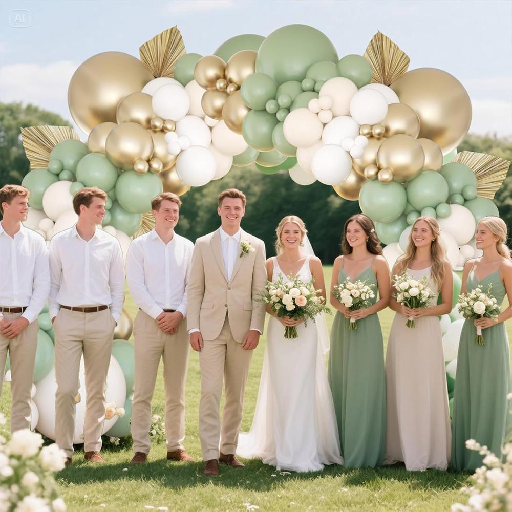 White Sand Sage Green Balloons Garland Metal Gold Balloon Arch Kit Wedding Graduation Kid Birthday Party Bride Shower Decoration