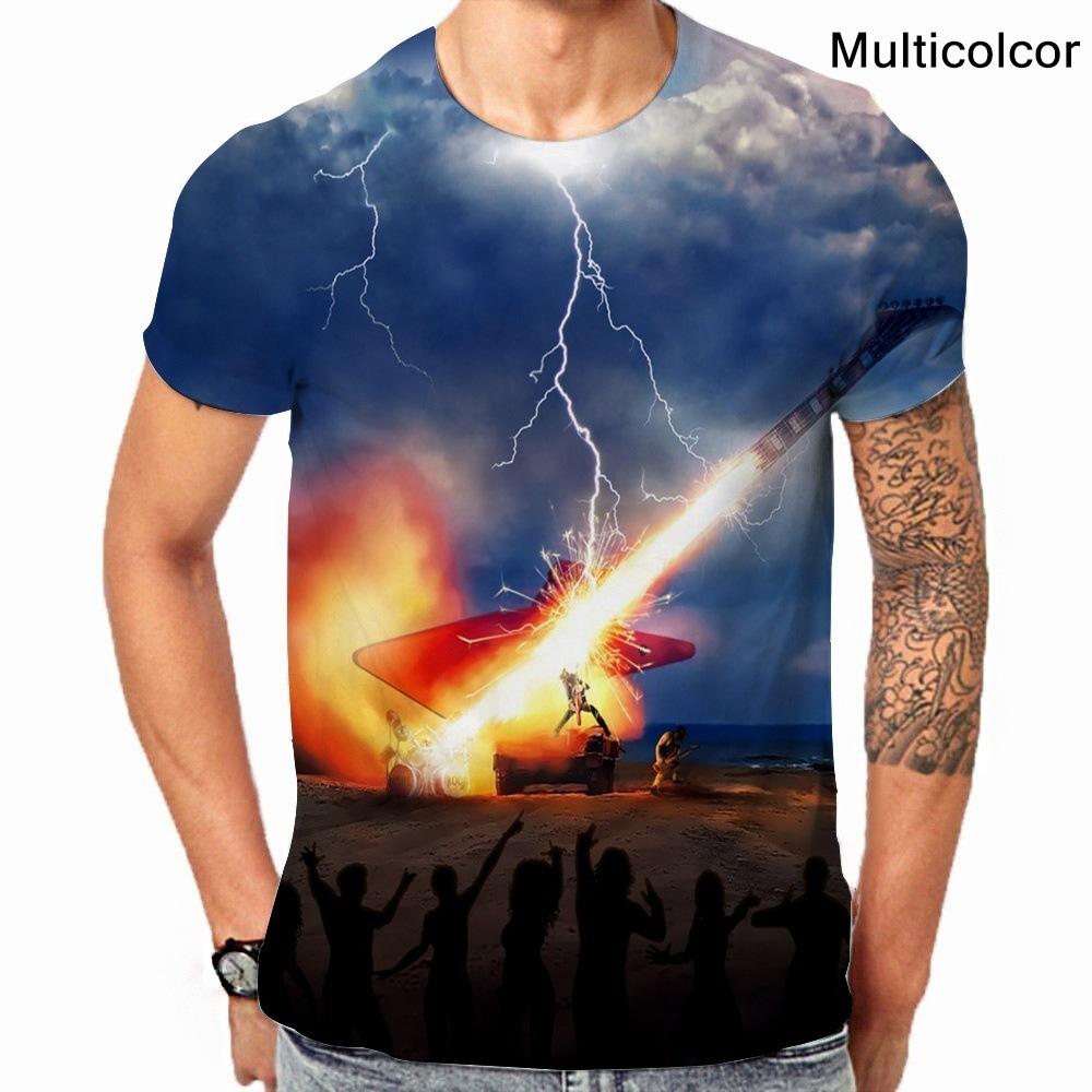Electric Guitar 3D Top Digital Printed Men's Casual Short Sleeved T-shirts Sportwear Summer Men's T-shirt