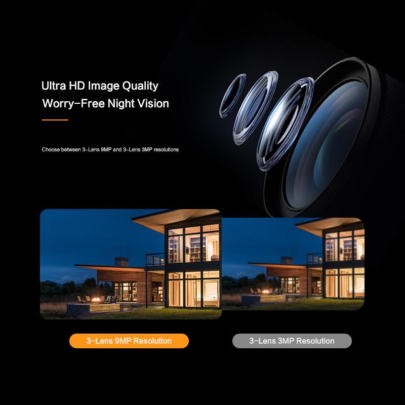 ICSEE 3-Lens WiFi Surveillance Camera with Warning Light for Indoor/Outdoor Use