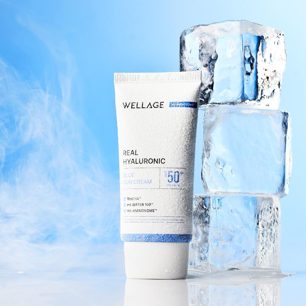 WELLAGE Real Hyaluronic Blue Sun Cream Rapid Cooling Hydrating 50ml Korean Sunscreen Daily Sun Gel