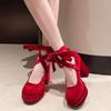 2025 Spring and Autumn New Straps Mary Jane Shoes Versatile French Platform Small Pink High-heeled Lolita Shoes Women