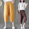 Women's Summer Thin Cotton-Linen Seven-Point Versatile Casual Harem Pants Plus Size Loose Elastic Waist Lantern Wide-Leg Trousers