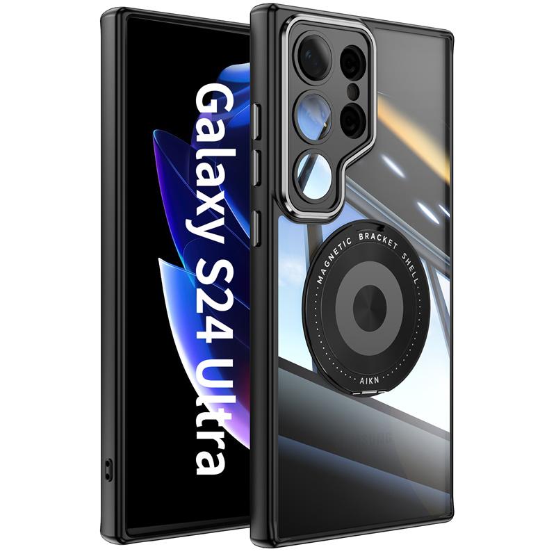 Transparent Hard Case For For Samsung Galaxy S25 S24 S23 Ultra Plus For Magsafe Magnetic Charge Shockproof Armor Stand Holder Cover