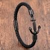 Black Leather Rope Cowhide Men's Double Layer Leather Woven Bracelet Handmade Multilayer Leather Anchor Bracelet