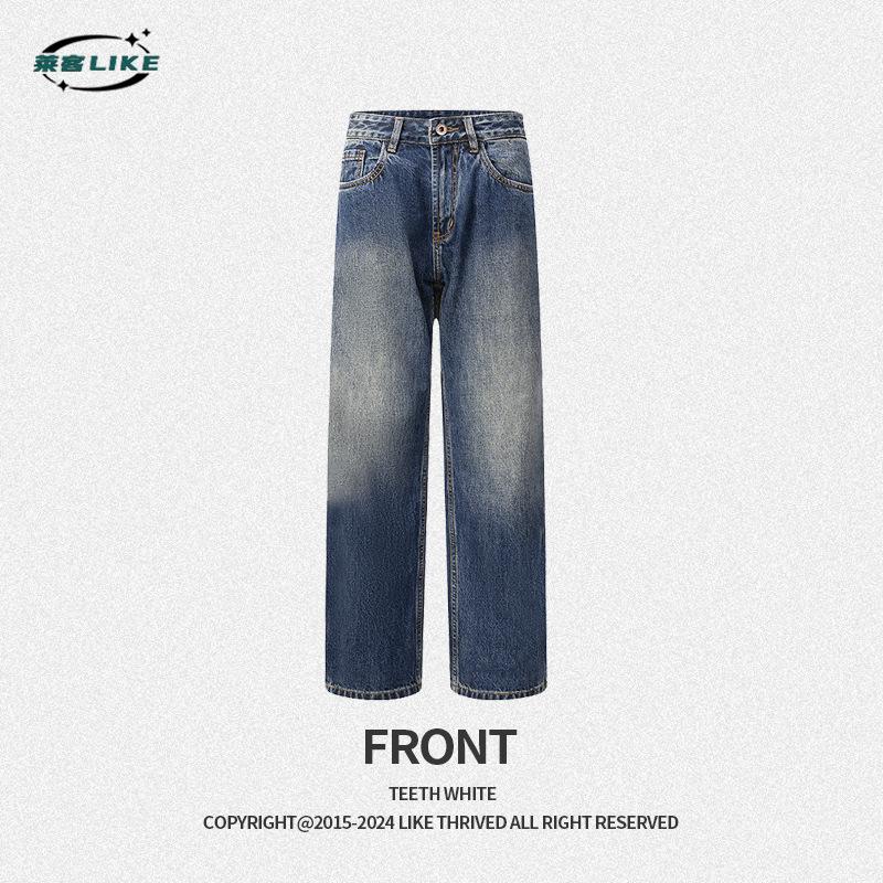 

Осень/зима Мужские американские джинсы High Street Retro Straight Leg, плотные брюки с бархатом, свободные, модные, универсальные, джинсовые брюки 28