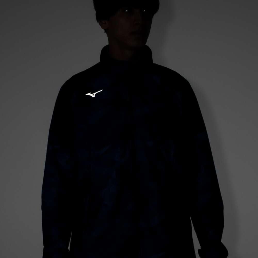 Mizuno Breath Thermo Warmer Training Pageant Blue Jacket, Moisture-Wicking, Water-Repellent, Windproof, Brushed, 32MEB541, Men's,