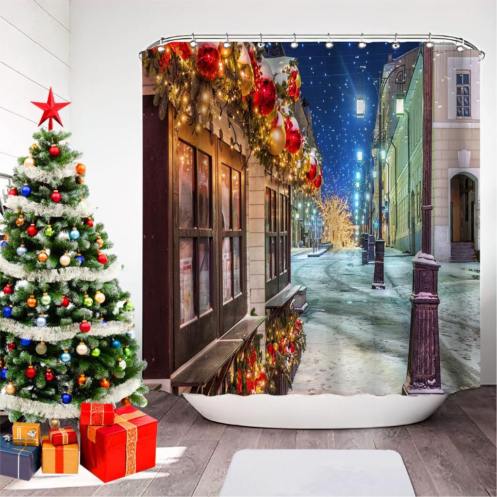 GAEChristmas Printed Bathroom Shower Curtain Snowman Santa Claus Waterproof Polyester Curtain Home Decoration Window Christmas