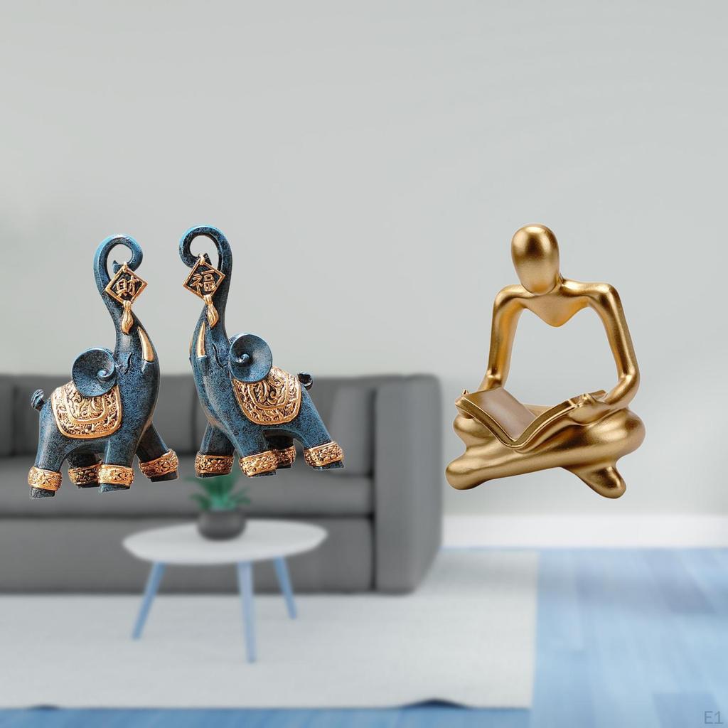 Modern Resin Elephant Thinker Sculpture Figurine Art Craft Collectible Ornament for Living Room