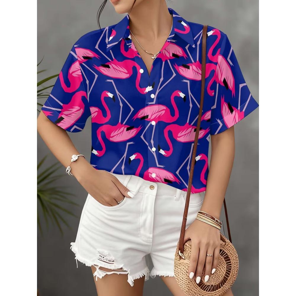 Simple and personalized print women's summer collar short sleeved shirt, fashionable daily versatile top