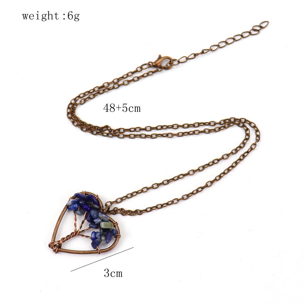 Retro Handmade Wire-Wrapped Natural Stone Crystal Heart Tree of Life Necklace (N142)