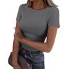 Damen T-Shirt mit schmaler Unterseite, modisch, lässig, einfarbig, Rundhalsausschnitt, Pullover, kurzärmelig