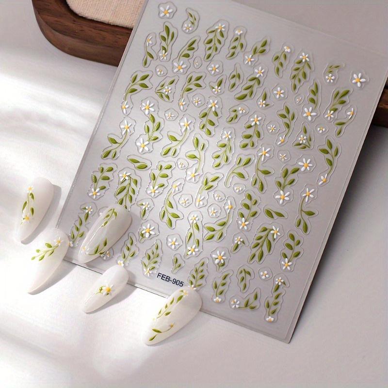 Minimalist Leaf Design Nail Stickers - Self-Adhesive Glossy Nail Art Decals with Floral Patterns, Spring Nail Decor, Nail Stickers for Nails